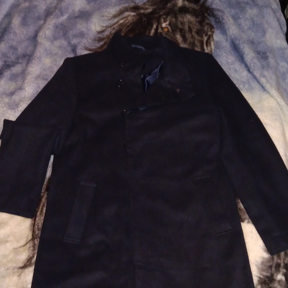 Navy blue flared collar trench coat - Picture 1 of 4
